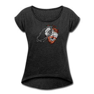 Heart for the Savior - Women's Roll Cuff T-Shirt - heather black