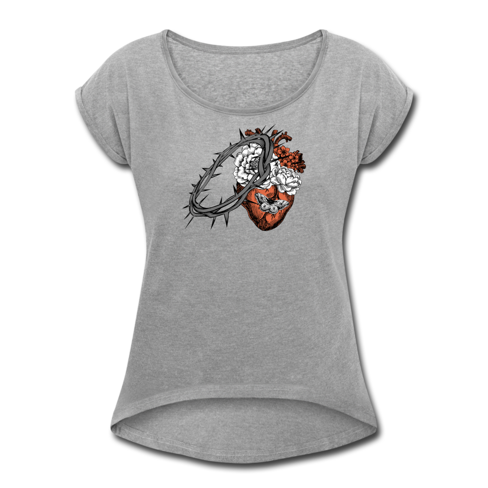 Heart for the Savior - Women's Roll Cuff T-Shirt - heather gray
