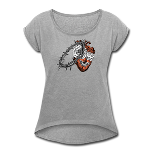 Heart for the Savior - Women's Roll Cuff T-Shirt - heather gray