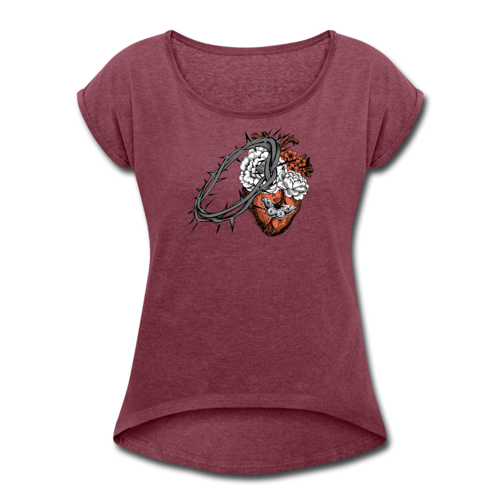 Heart for the Savior - Women's Roll Cuff T-Shirt - heather burgundy