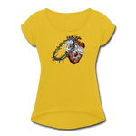 Heart for the Savior - Women's Roll Cuff T-Shirt - mustard yellow