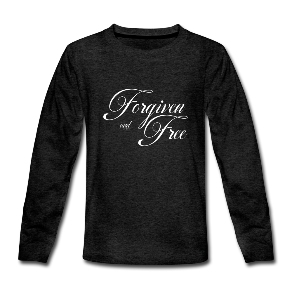 Forgiven & Free - Kids' Premium Long Sleeve T-Shirt - charcoal gray