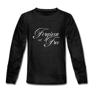 Forgiven & Free - Kids' Premium Long Sleeve T-Shirt - charcoal gray