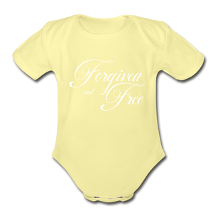 Forgiven & Free - Organic Short Sleeve Baby Bodysuit - washed yellow
