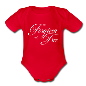 Forgiven & Free - Organic Short Sleeve Baby Bodysuit - red