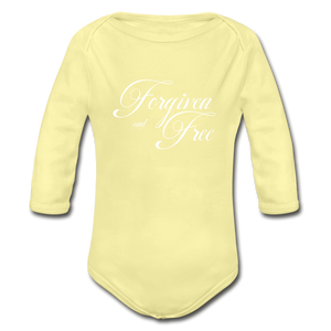 Forgiven & Free - Organic Long Sleeve Baby Bodysuit - washed yellow