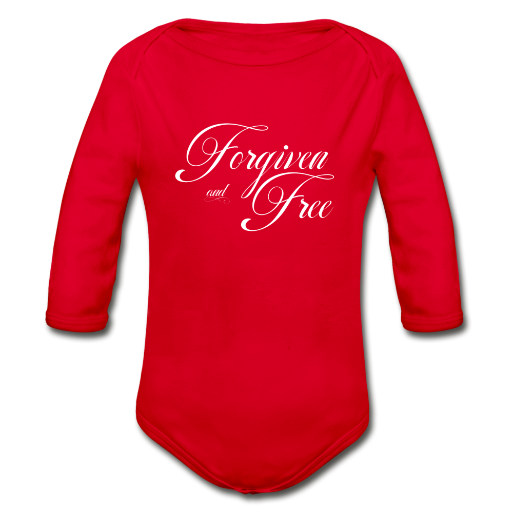 Forgiven & Free - Organic Long Sleeve Baby Bodysuit - red