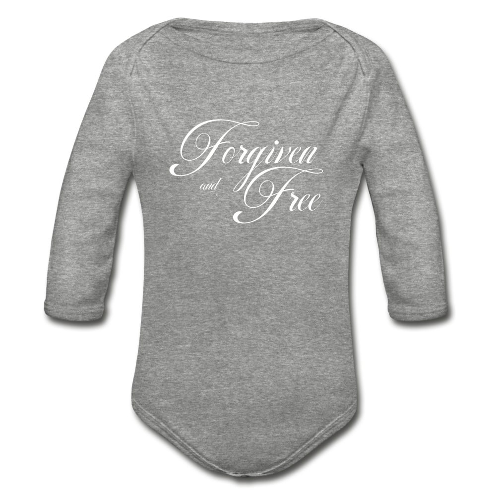 Forgiven & Free - Organic Long Sleeve Baby Bodysuit - heather gray