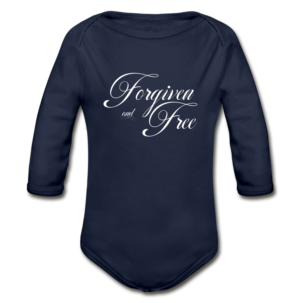 Forgiven & Free - Organic Long Sleeve Baby Bodysuit - dark navy