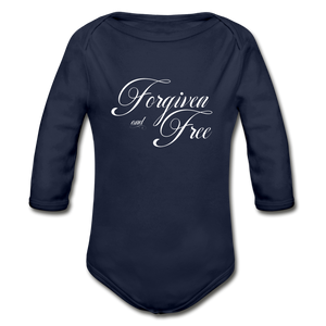 Forgiven & Free - Organic Long Sleeve Baby Bodysuit - dark navy