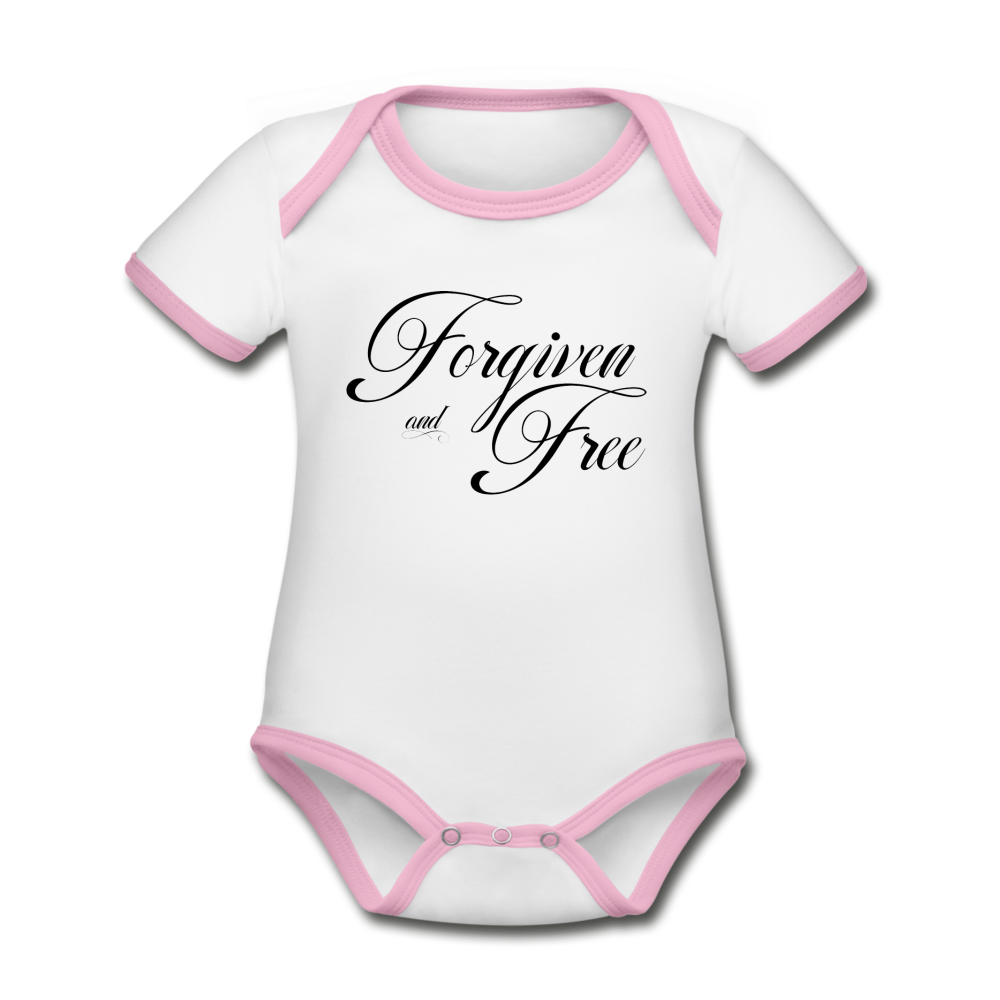 Forgiven & Free - Organic Contrast Short Sleeve Baby Bodysuit - white/pink