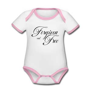 Forgiven & Free - Organic Contrast Short Sleeve Baby Bodysuit - white/pink