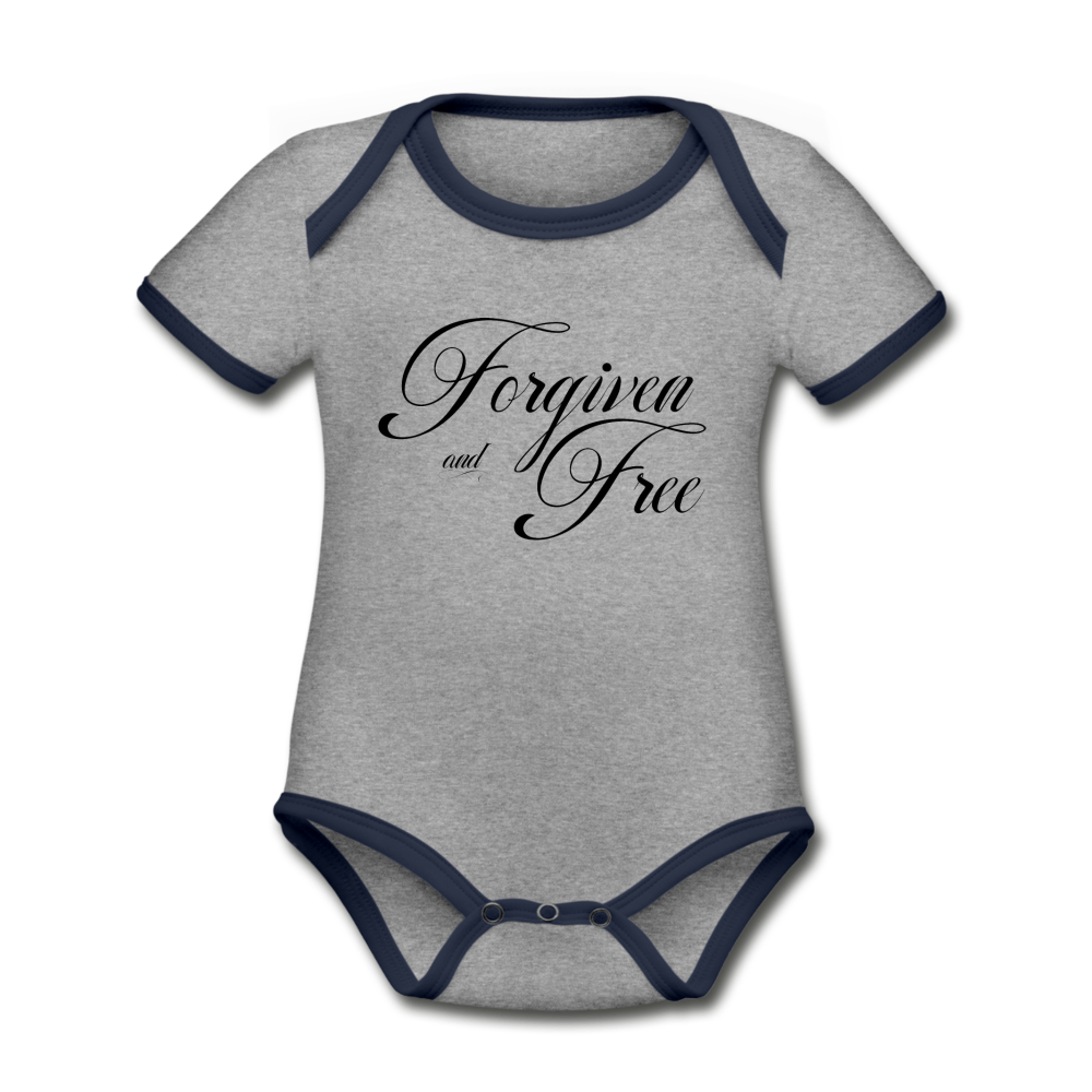 Forgiven & Free - Organic Contrast Short Sleeve Baby Bodysuit - heather gray/navy