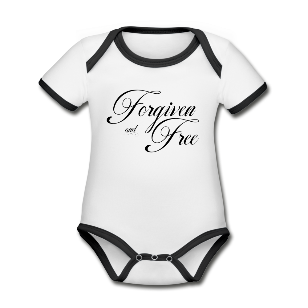 Forgiven & Free - Organic Contrast Short Sleeve Baby Bodysuit - white/black