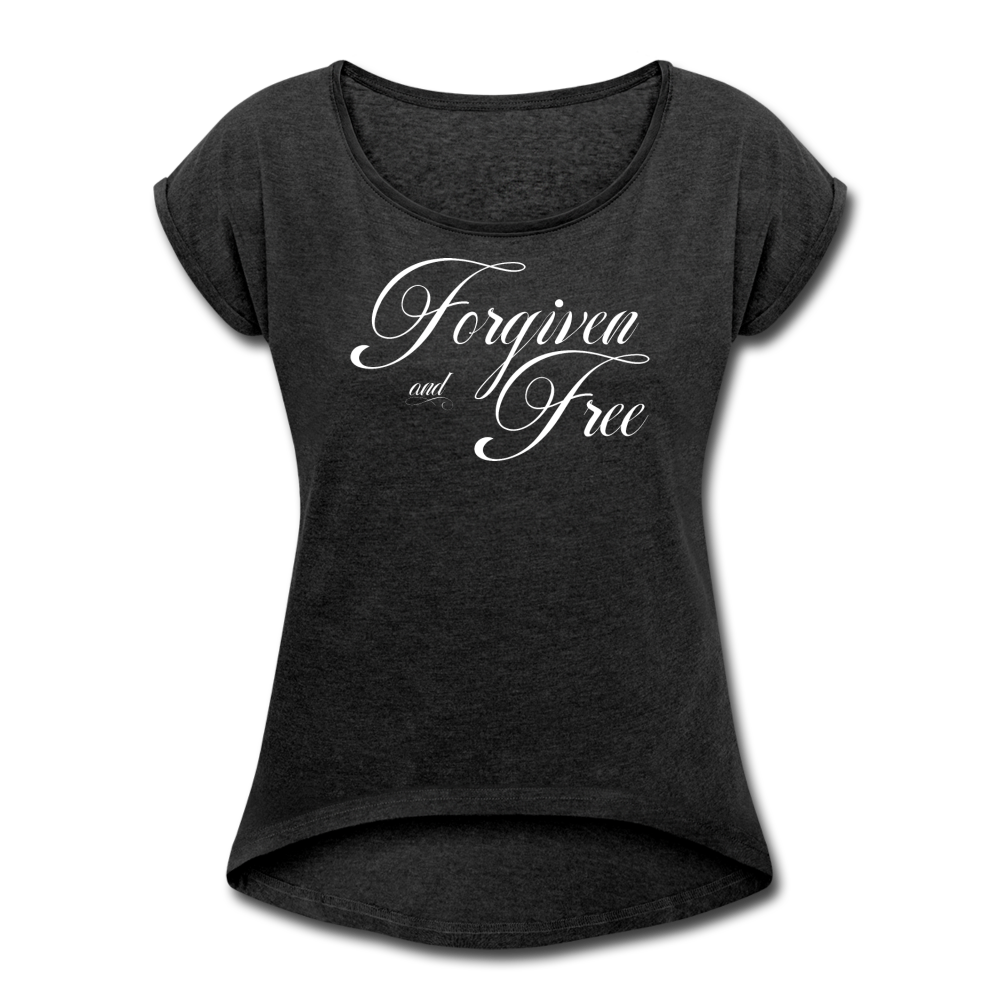Forgiven & Free - Women's Roll Cuff T-Shirt - heather black