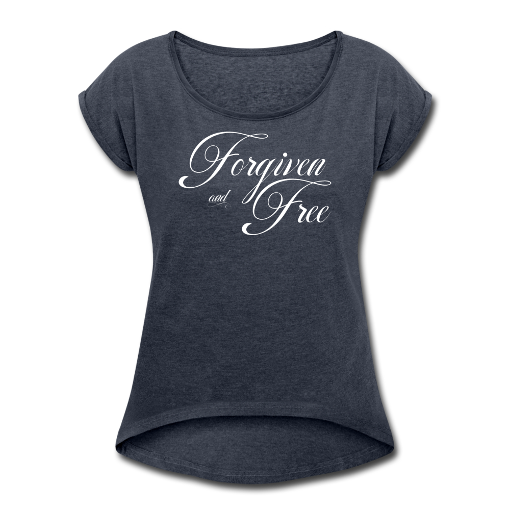 Forgiven & Free - Women's Roll Cuff T-Shirt - navy heather