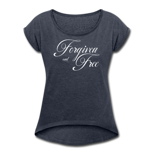 Forgiven & Free - Women's Roll Cuff T-Shirt - navy heather