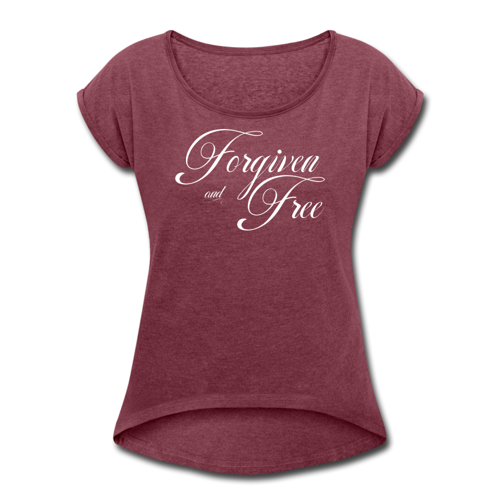 Forgiven & Free - Women's Roll Cuff T-Shirt - heather burgundy