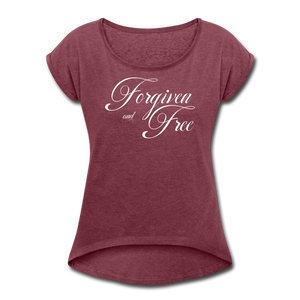Forgiven & Free - Women's Roll Cuff T-Shirt - heather burgundy