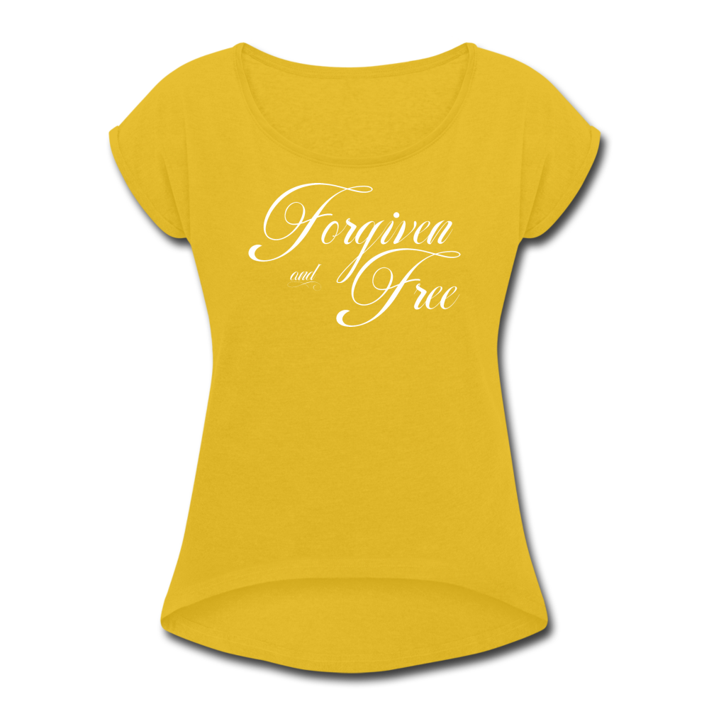 Forgiven & Free - Women's Roll Cuff T-Shirt - mustard yellow