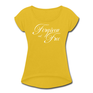 Forgiven & Free - Women's Roll Cuff T-Shirt - mustard yellow