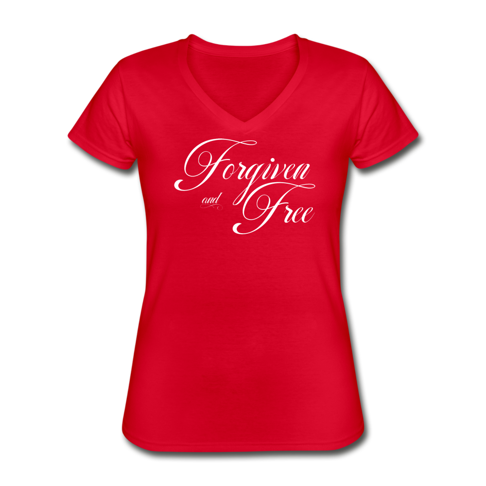 Forgiven & Free - Women's V-Neck T-Shirt - red