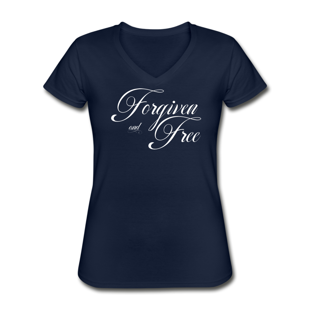 Forgiven & Free - Women's V-Neck T-Shirt - navy
