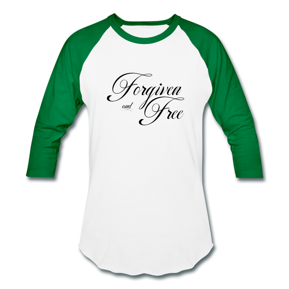 Forgiven & Free - Baseball T-Shirt - white/kelly green