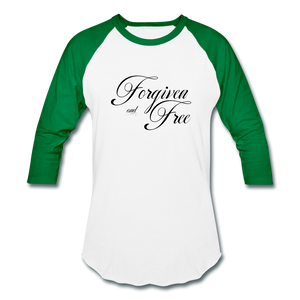 Forgiven & Free - Baseball T-Shirt - white/kelly green