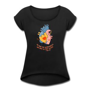 He Heals the Brokenhearted - Women's Roll Cuff T-Shirt - black