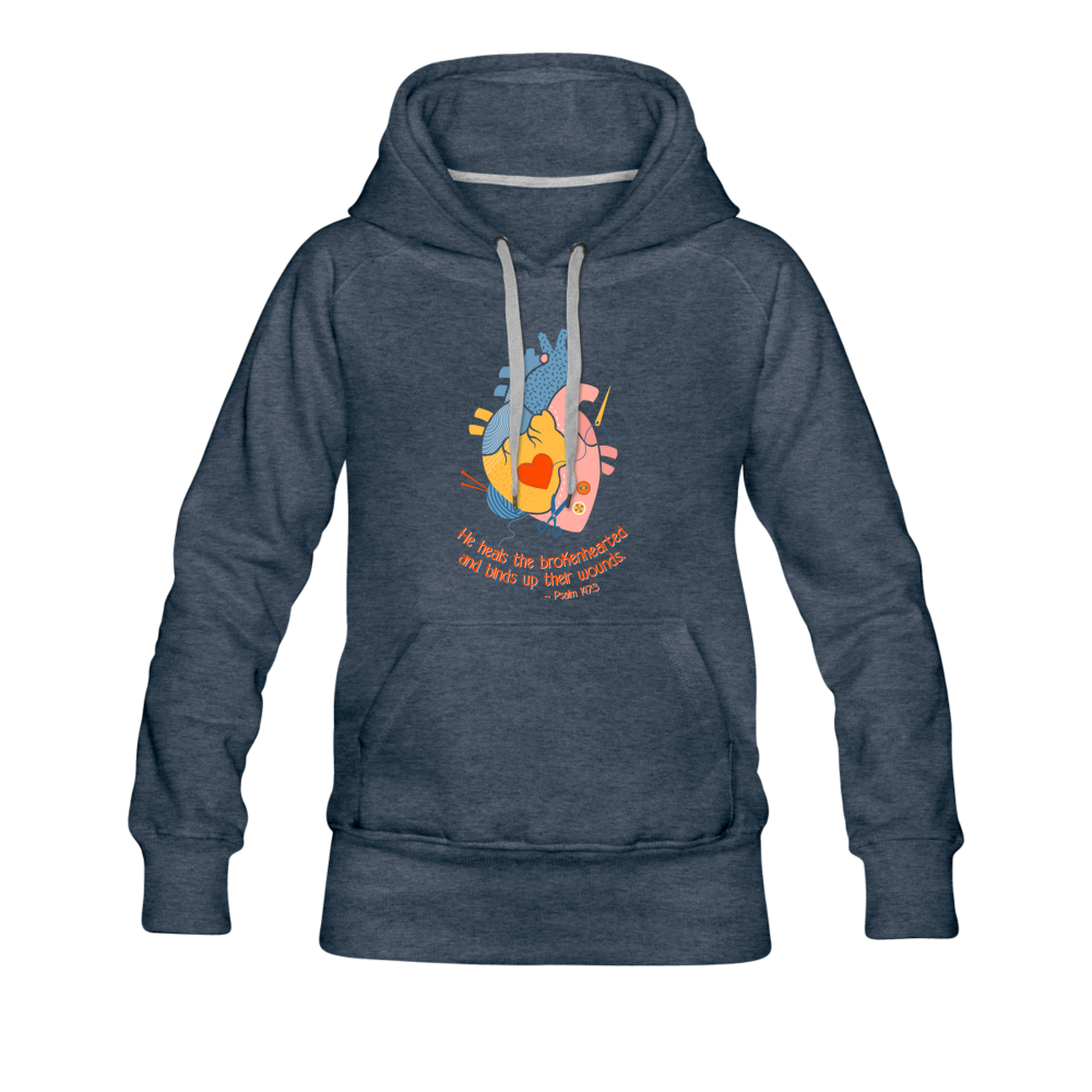 He Heals the Brokenhearted - Women’s Premium Hoodie - heather denim