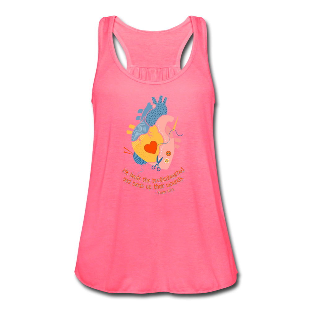 He Heals the Brokenhearted - Women's Flowy Tank Top - neon pink
