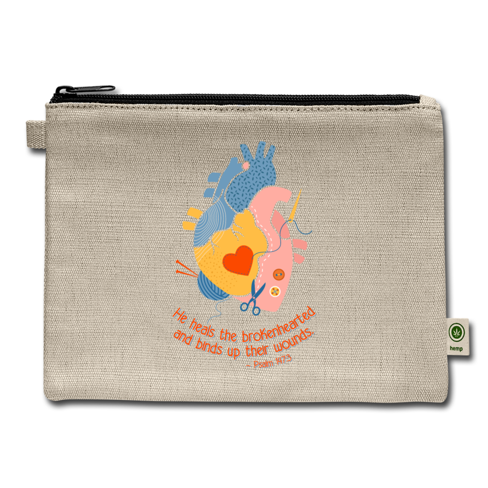 He Heals the Brokenhearted - Carry All Pouch - natural