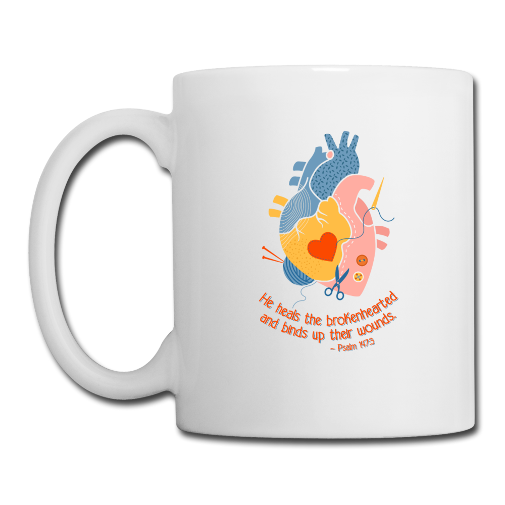 He Heals the Brokenhearted - White Coffee/Tea Mug - white
