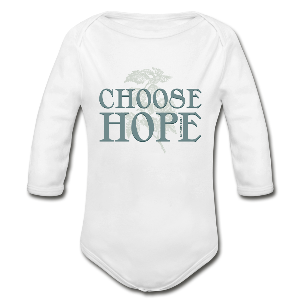 Choose Hope - Organic Long Sleeve Baby Bodysuit - white