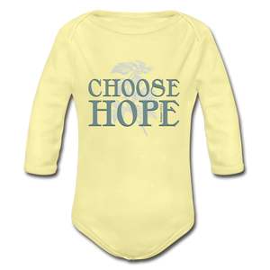 Choose Hope - Organic Long Sleeve Baby Bodysuit - washed yellow