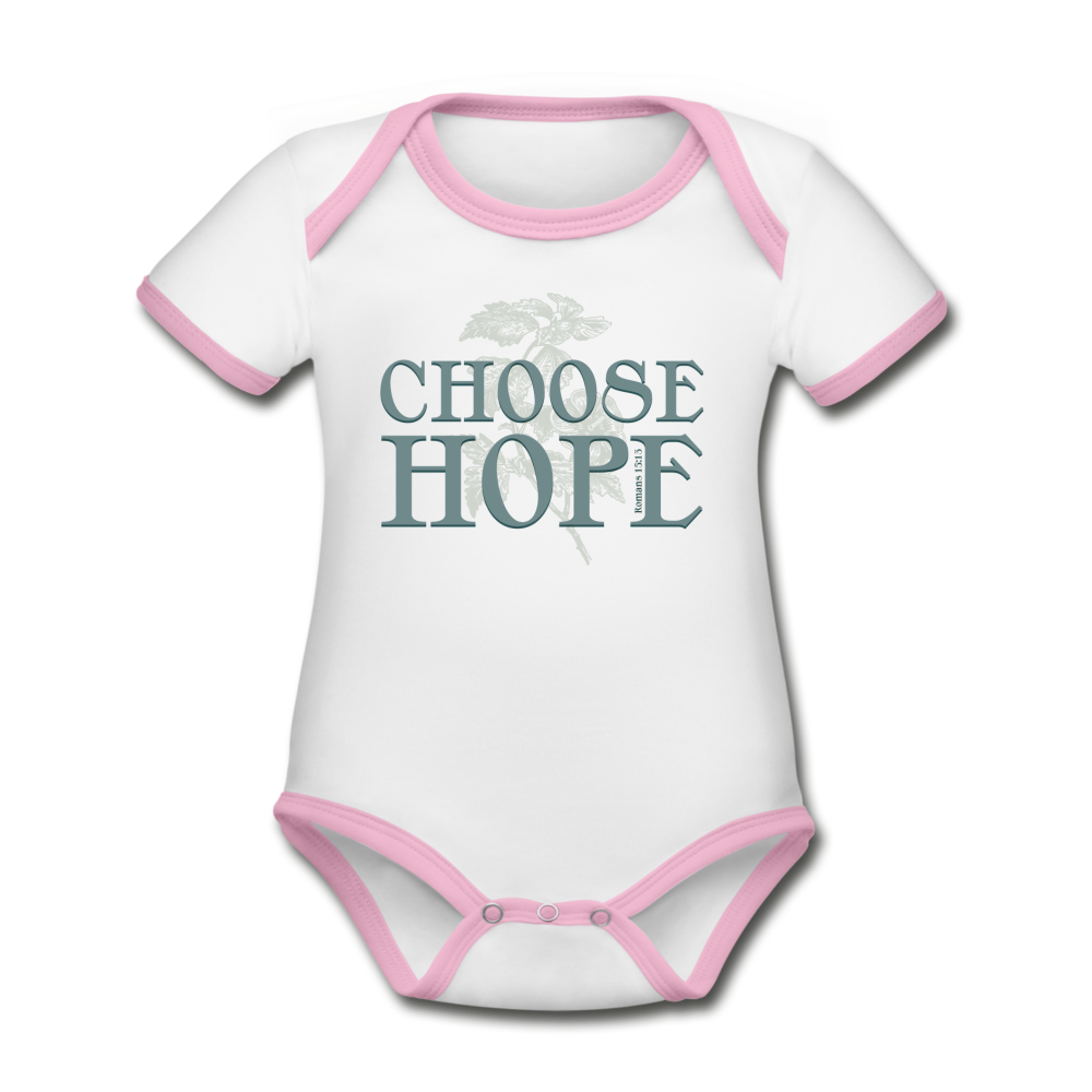 Choose Hope - Organic Contrast Short Sleeve Baby Bodysuit - white/pink