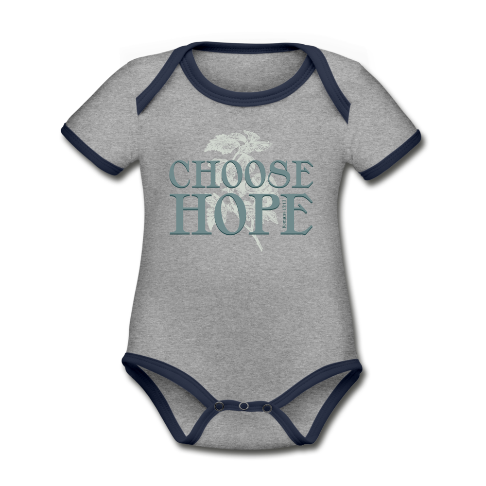 Choose Hope - Organic Contrast Short Sleeve Baby Bodysuit - heather gray/navy