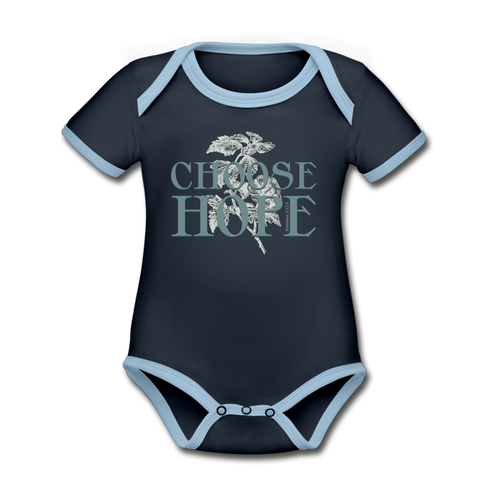 Choose Hope - Organic Contrast Short Sleeve Baby Bodysuit - navy/sky