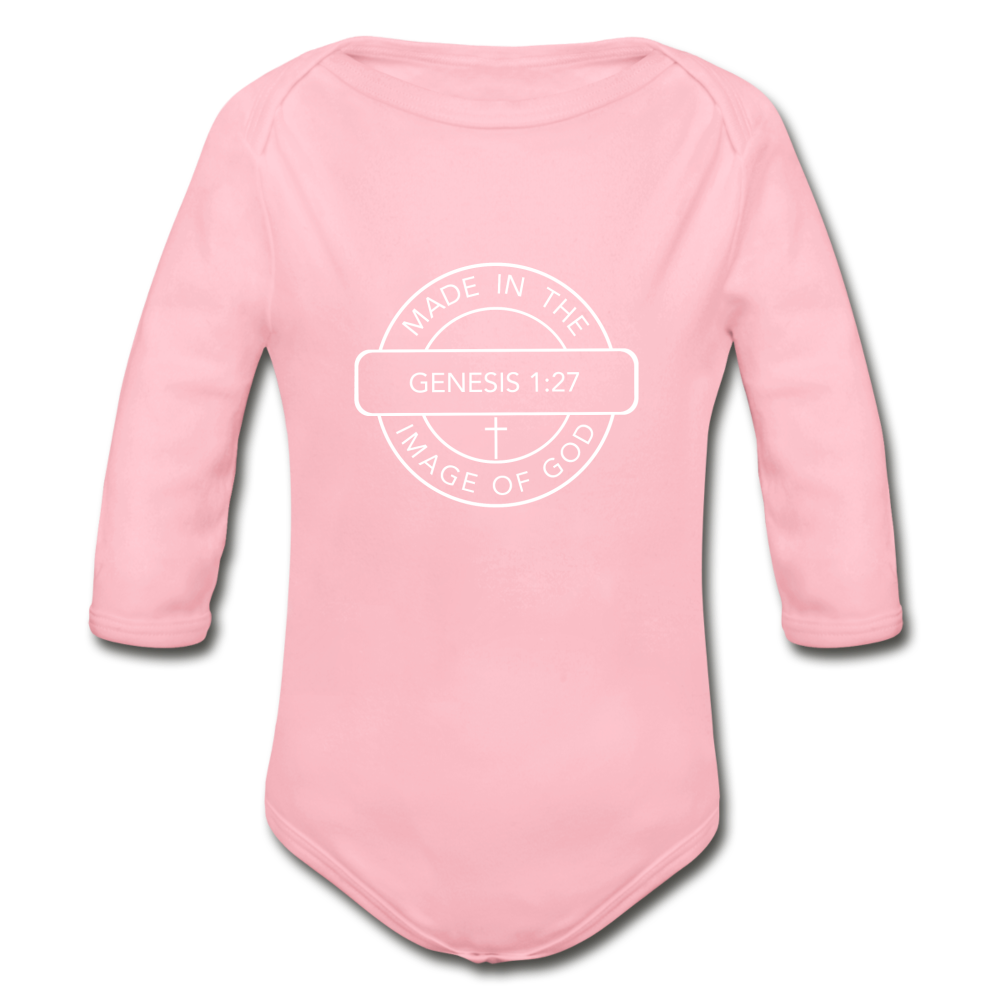 Made in the Image of God - Organic Long Sleeve Baby Bodysuit - light pink