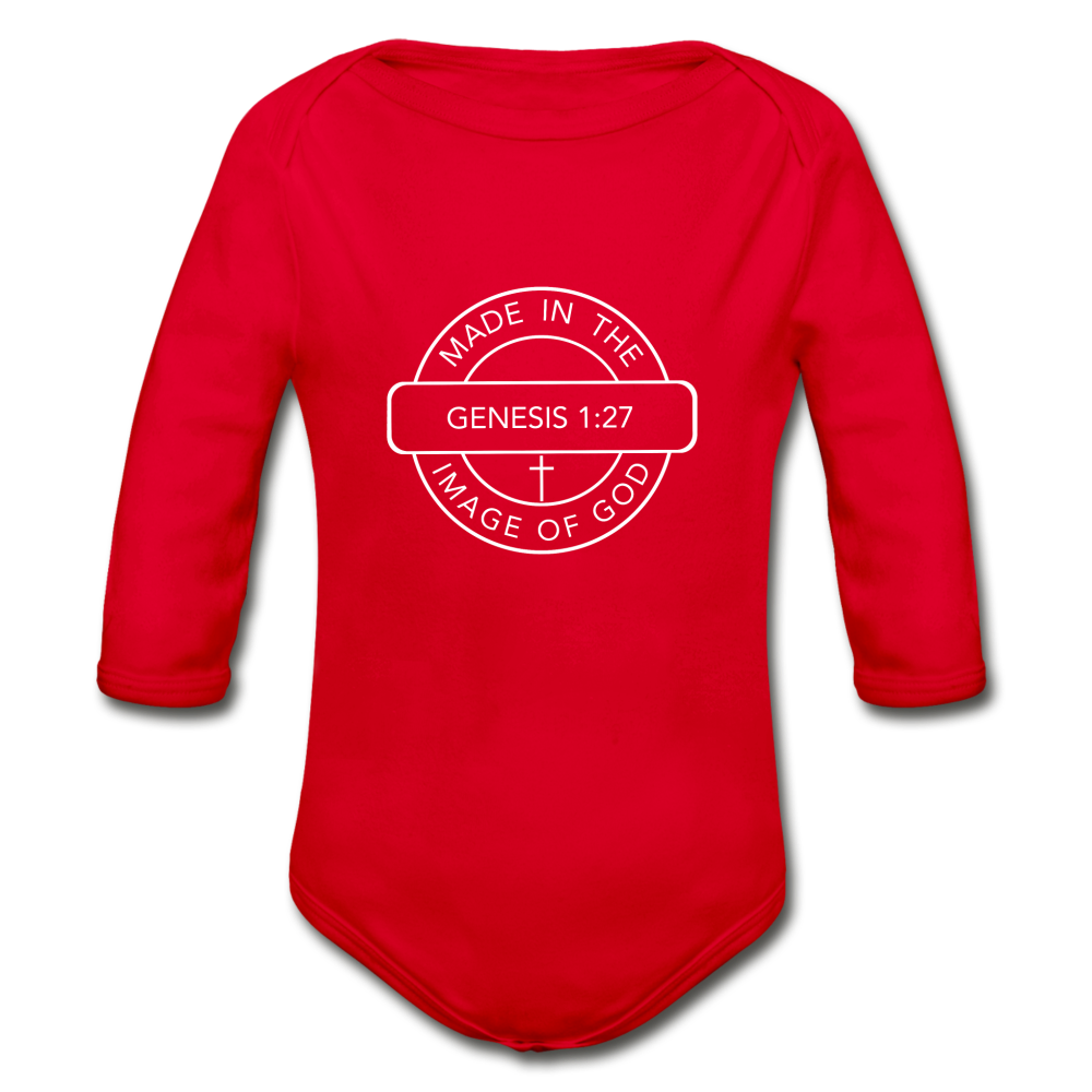 Made in the Image of God - Organic Long Sleeve Baby Bodysuit - red