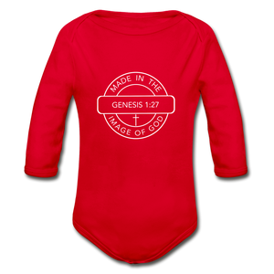 Made in the Image of God - Organic Long Sleeve Baby Bodysuit - red