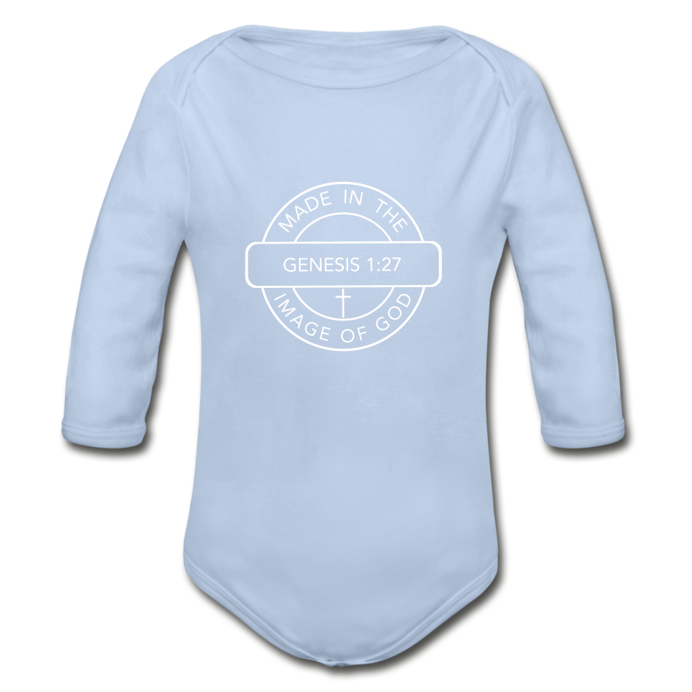Made in the Image of God - Organic Long Sleeve Baby Bodysuit - sky