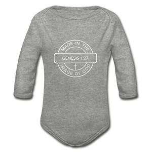 Made in the Image of God - Organic Long Sleeve Baby Bodysuit - heather gray