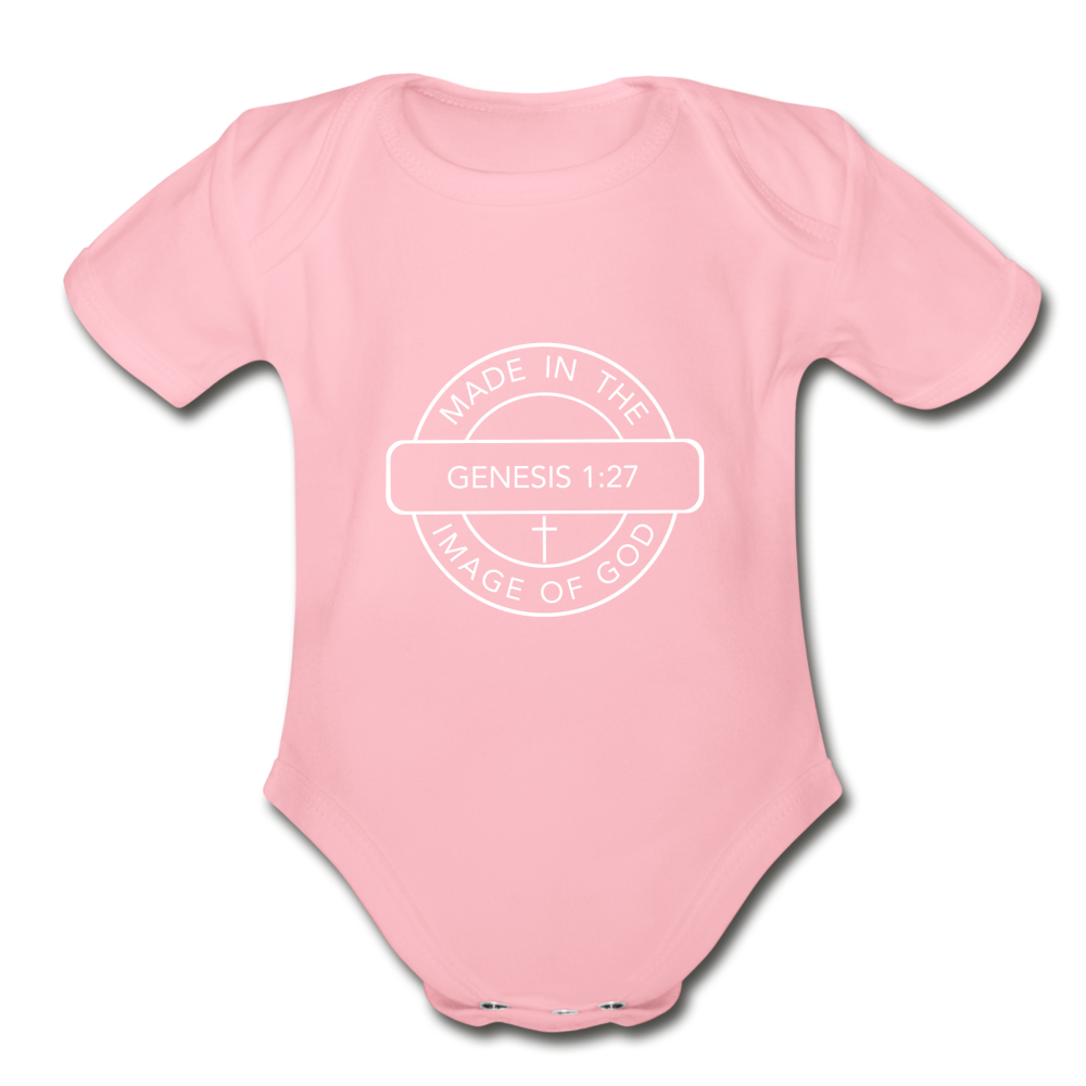Made in the Image of God - Organic Short Sleeve Baby Bodysuit - light pink