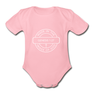 Made in the Image of God - Organic Short Sleeve Baby Bodysuit - light pink