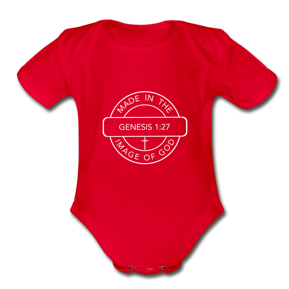 Made in the Image of God - Organic Short Sleeve Baby Bodysuit - red