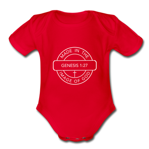 Made in the Image of God - Organic Short Sleeve Baby Bodysuit - red