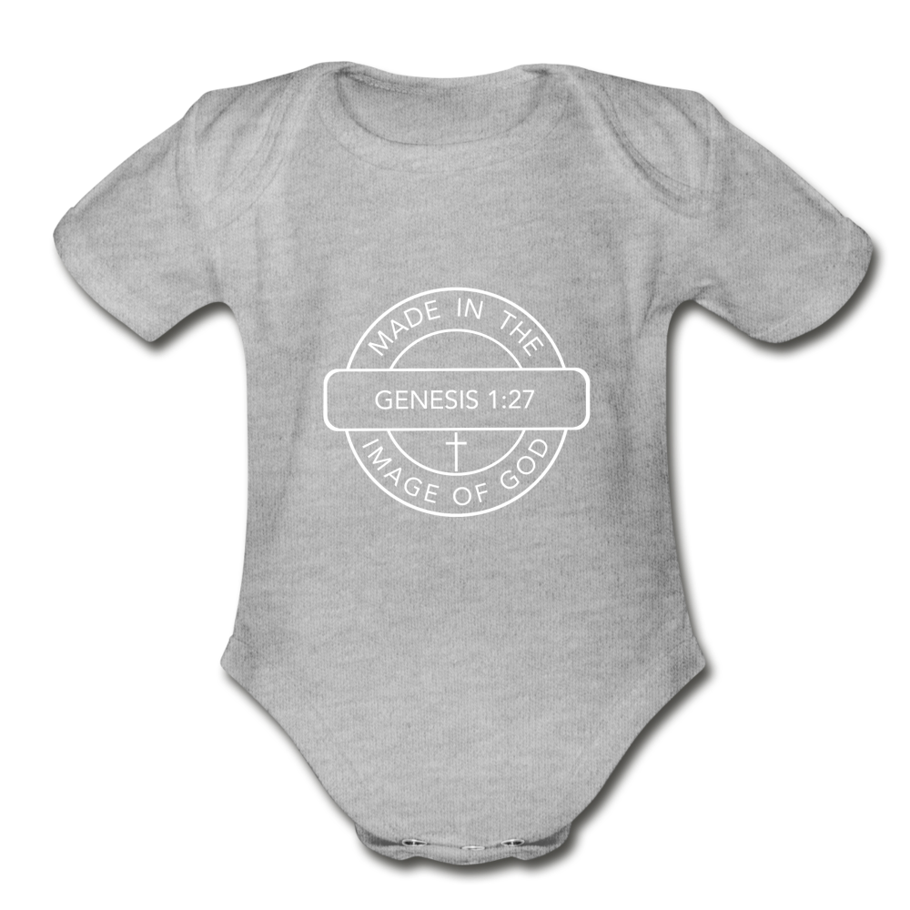 Made in the Image of God - Organic Short Sleeve Baby Bodysuit - heather gray