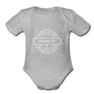 Made in the Image of God - Organic Short Sleeve Baby Bodysuit - heather gray